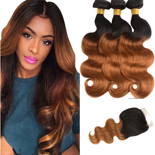 Body Wave 3 Ombre Br T1B/30 100% Human Hair Bundles image 0