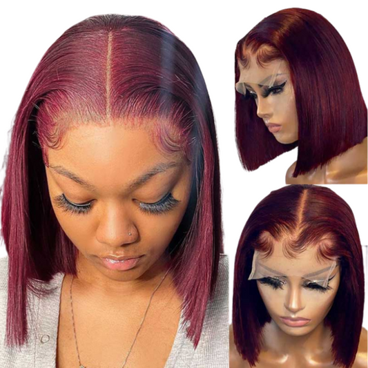 99J Burgundy Straight Bob Pre-Plucked with Baby Hair 150% Density image 0
