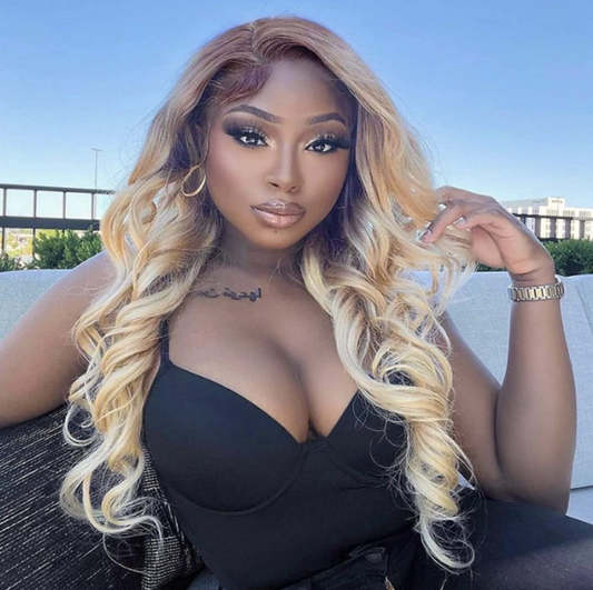24" Ombre Blonde Lace Front Synthetic Heat Resistant Fiber With Baby Hair  24" W image 0