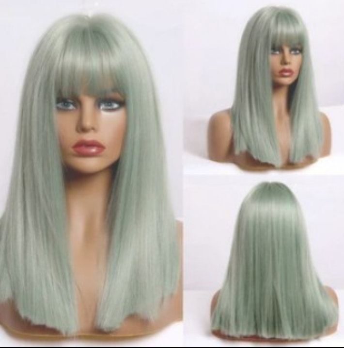 Straight Hair Cosplay Greenish Frost Bob Cut Synthetic Wig With Bangs image 0
