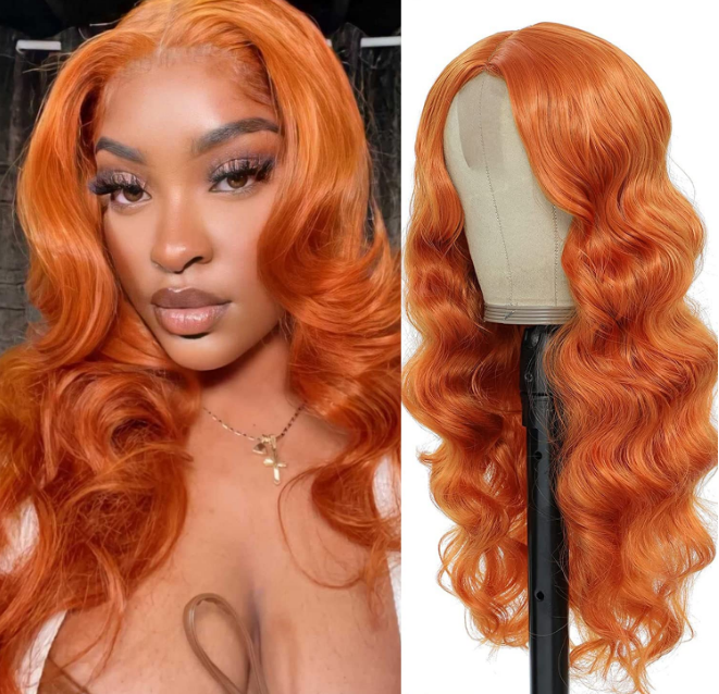 Ginger Synthetic Heat Resistant 24" Body Wave T-Part Lace Wig image 0
