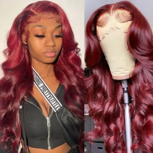 99J Burgundy Body Wave Pre-Plucked 13x4 Lace Front 16" - 26" Wig image 3
