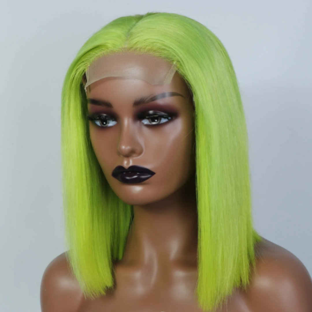 Green Straight Bob 4x4 &amp; 13x4 Lace 150% Density Human Hair Wig image 1