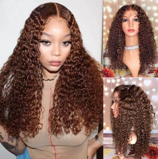 Brown Water Wave  4X4 Lace T Part Pre Plucked Wig image 1
